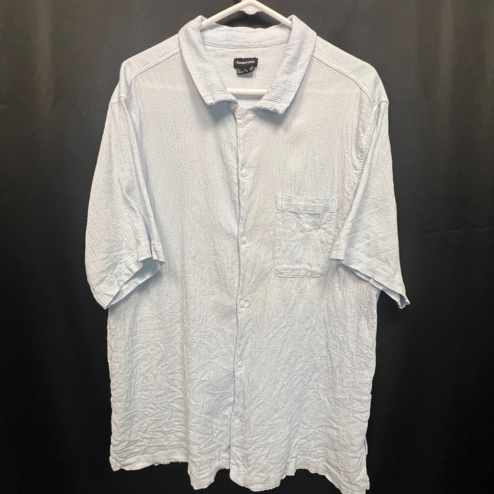 Standard Cloth Mens XL Light Blue Textured Cotton Gauze Short Sleeve Button Down